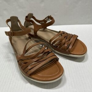 ECCO Shoes Womens Size 8.5 39 Brown Strappy Leather Ankle Strap Sandals Comfort